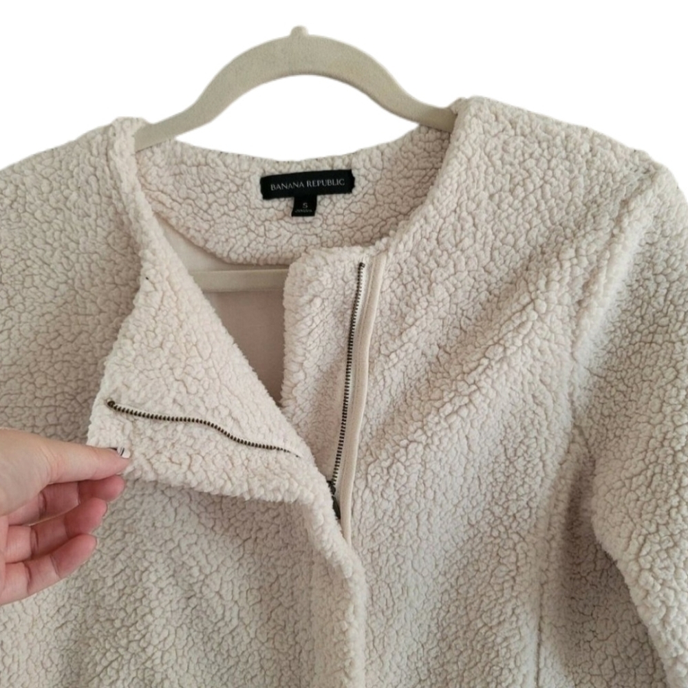 Banana Republic Jacket S Small Beige Faux Sherpa - Picture 3 of 7
